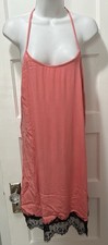 VTG 90s Y2K Forever 21 NWT Coral Slip Black Lace Lingerie Babydoll Dress Tunic L