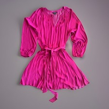 Simply Vera Wang Magenta Pleated Mini Dress XL Bishop Sleeve Tie Waist Boho