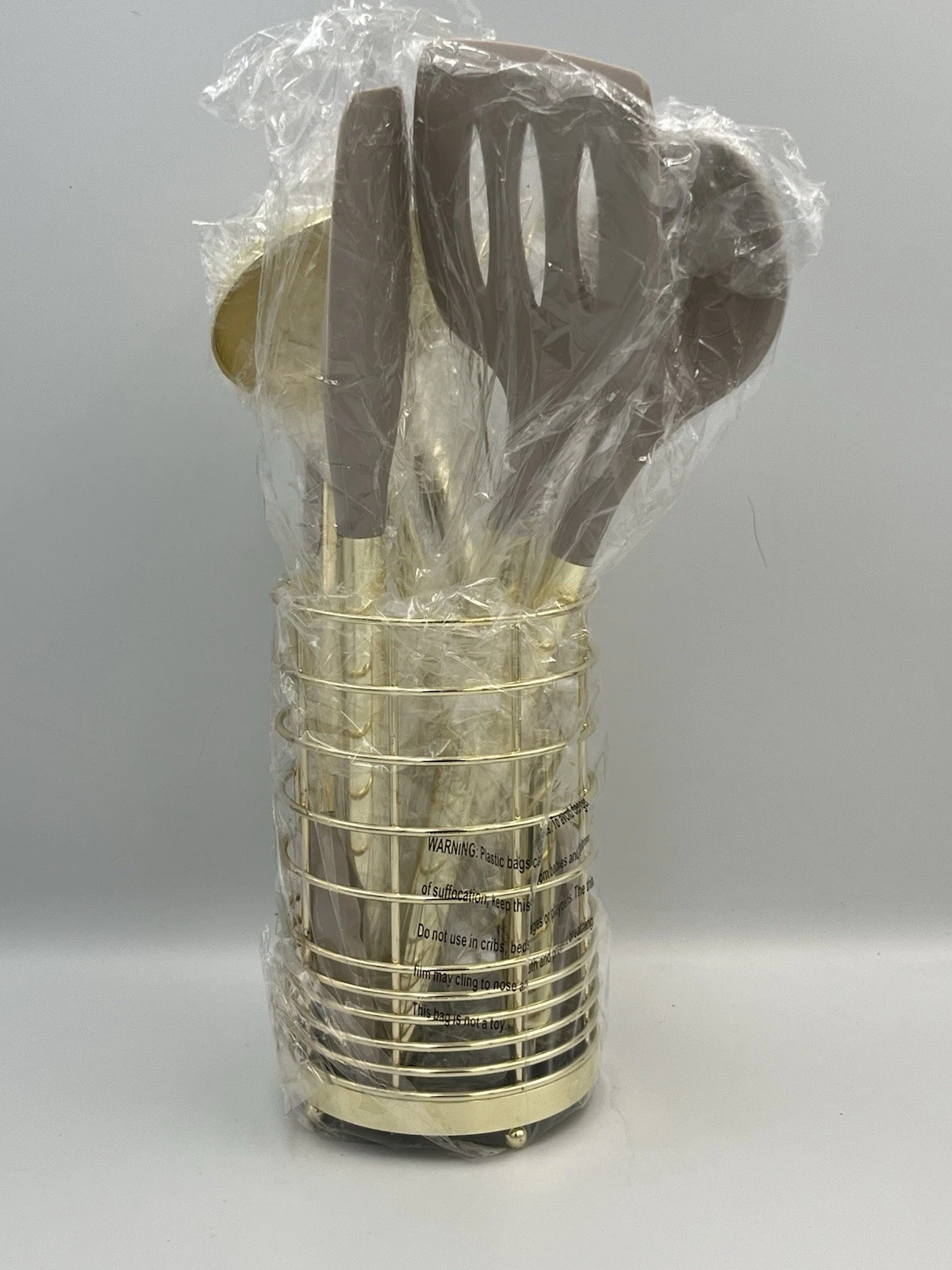 Cooking Utensils Set 7 Pieces With Utensil Holder Gold And Beige ￼￼