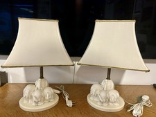 Coppia Di Abat-jour Vintage Famiglia Di Elefanti In Stonelite E Ottone