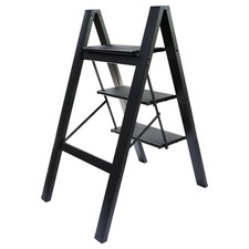 Aluminum 3 Step Black Folding Ladder Step Stool with Wide Anti-Slip Pedal