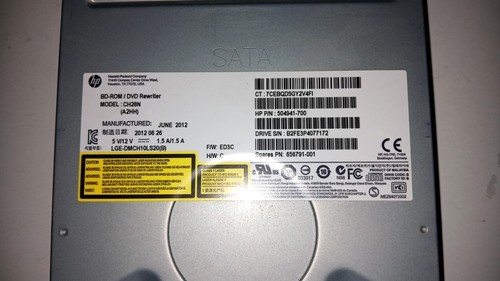 HP BLU-RAY DISK DRIVE (INTERNAL) MODEL CH28N (A2HH) 504941-700 656791-001 DVD RW - Afbeelding 4 van 11