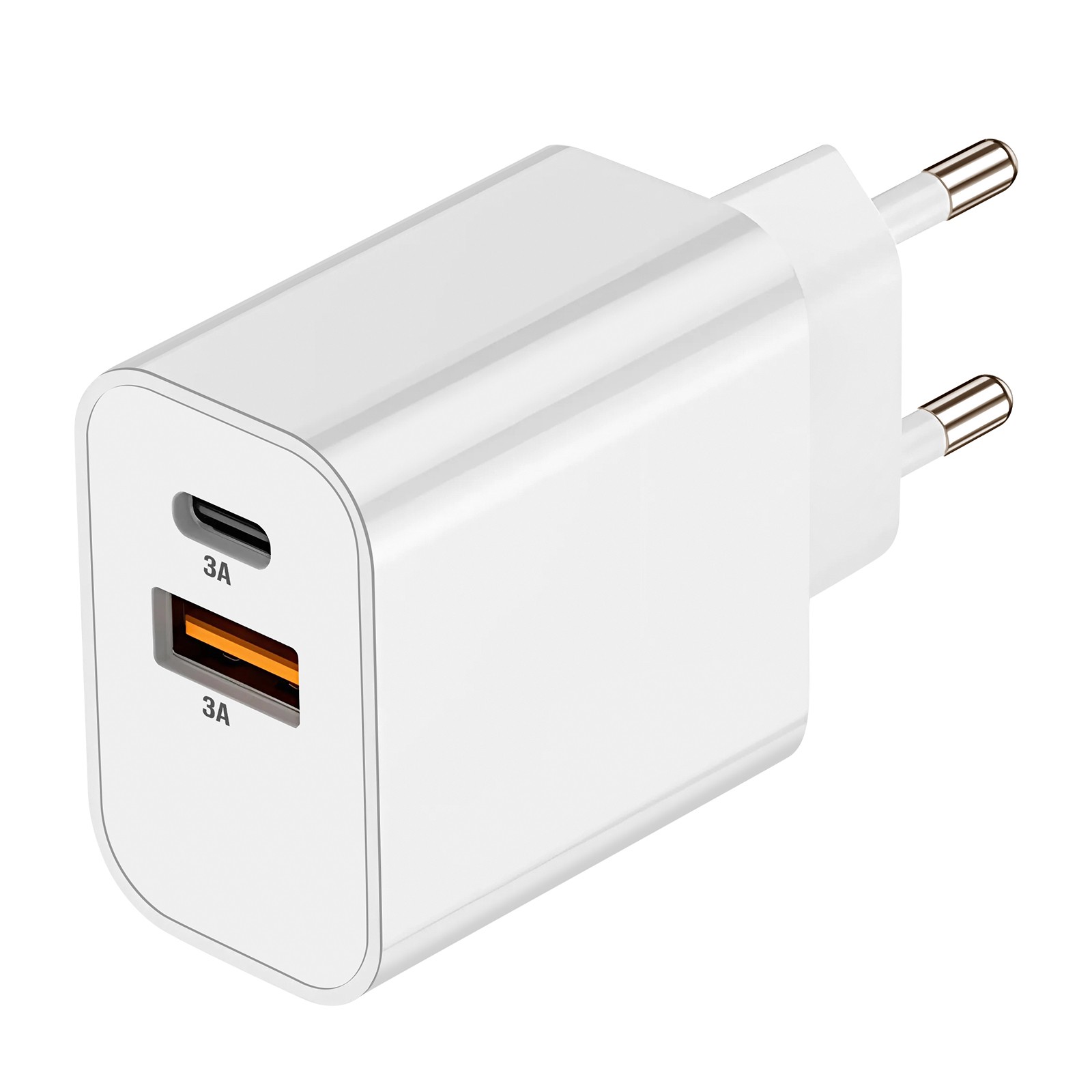 Chargeur secteur Akashi USB-C et USB 15W blanc pour smartphone