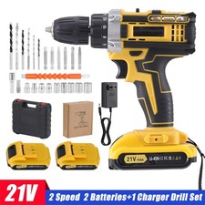 21V Cordless Hammer Drill Set Electric Impact Driver Screwdriver with 2 Battery