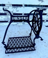 Antique Singer Treadle Sewing Machine Cast Iron Base- wood pitman arm - guard