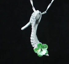 HIGH HEEL AUSTRIAN RHINESTONE CRYSTAL NECKLACE PENDANT CHAIN GOLD PLATE N1243