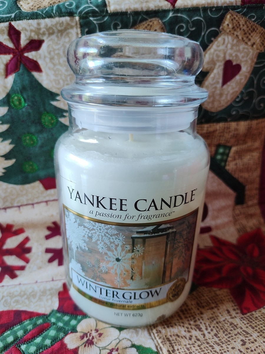 Vtg Yankee Candle Winter Glow NEW Large Jar 22 oz RARE White Festive Fragrance