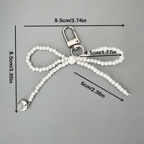 Bowknot Pearl Keychain Beaded Chain Phone Pendant Headphone Case Charm Bag D GF - Zdjęcie 3 z 14