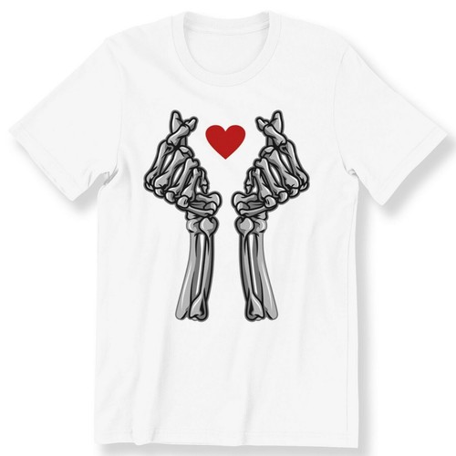 Love Hand Skull Men's Ladies T-shirt Graphic Skull Hand With Heart T-shirt - Picture 13 of 15