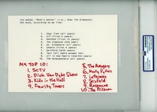 Matt Groening ~ Handwritten Top 10 TV Shows (Not Signed) ~ PSA DNA Encased