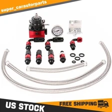 6AN Fuel Pressure Regulator Kit Oil 100psi Universal Adjustable Gauge Red