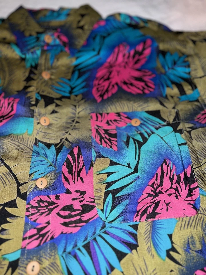 Camisa De Colección Años 80 90 Tulliano Rayón Abotonada Campamento Hawaiano Ocio Salón Para Hombre L Foto 4 de 4