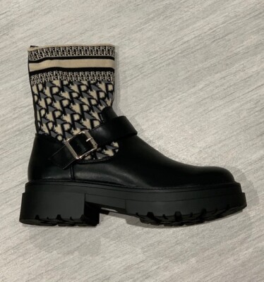 Damen Frauen Kunstleder Schnalle Stiefel mit bedruckten dehnbaren Socken Stoff Obermaterial
