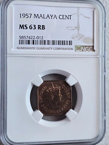 Malaya 1 Cent 1957 NGC MS 63 RB
