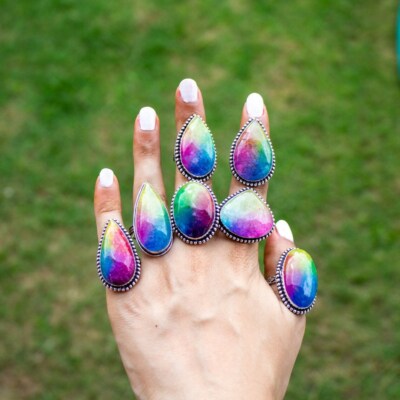 Rainbow Solar Quartz Gemstone 925 Sterling Silver Plated Wholesale Lot Rings