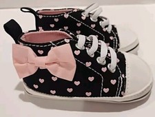 Infant Baby Girls' Pink Bow Hearts Design Canvas High Top Sneakers Soft Sole