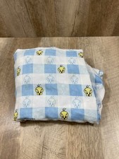 Warner Bros 1998 Tweety Bird Patterned Fitted Sheet White/Blue Twin