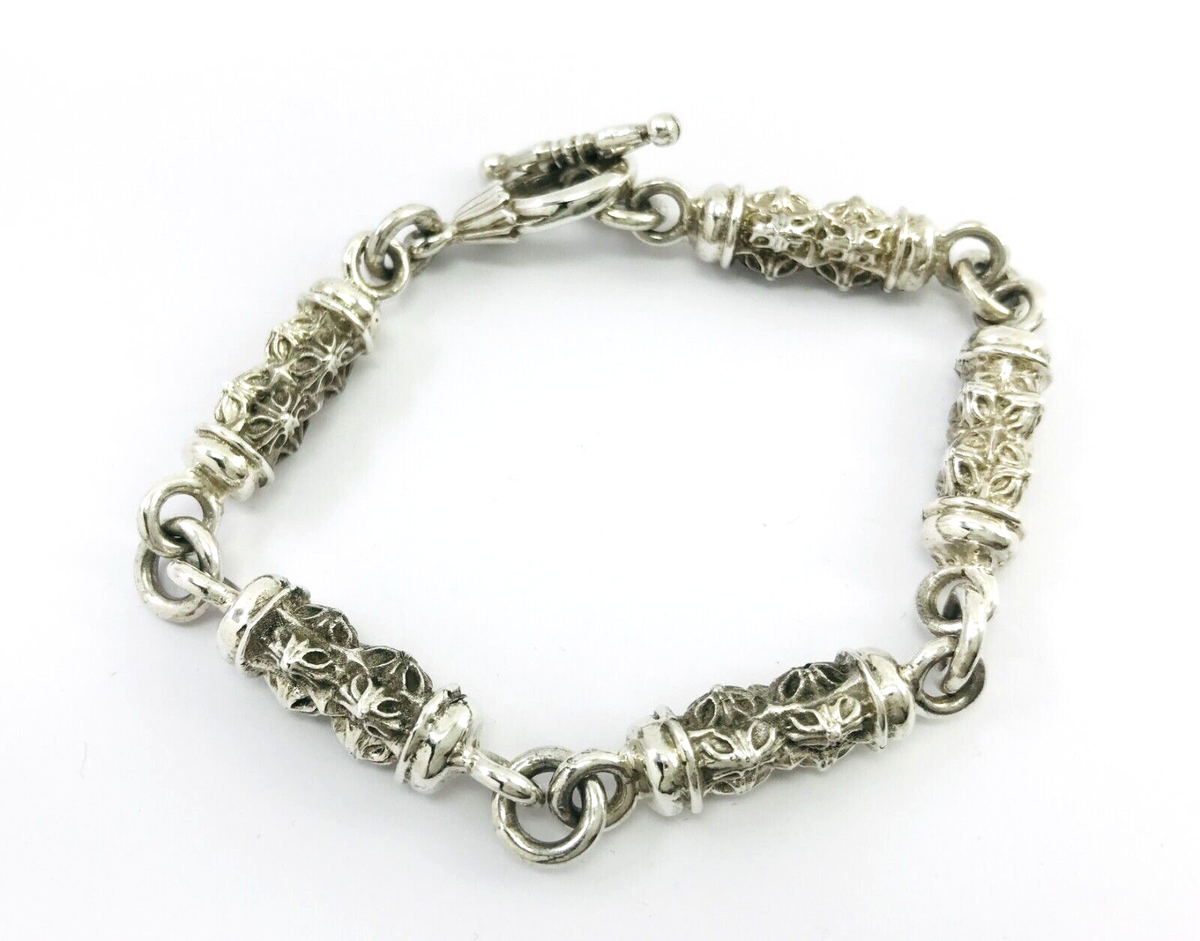 【 mexican jewelry 925 】 Taxco Mexican 925 Sterling Silver Cylinder Chain Bracelet
