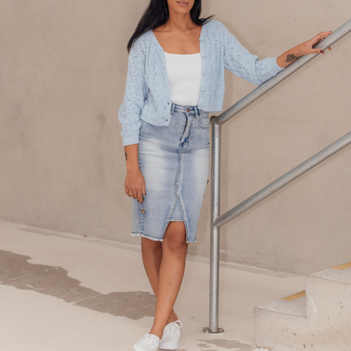 Milli Denim Midi Skirt with Side Functional Button Details - Picture 4 of 10