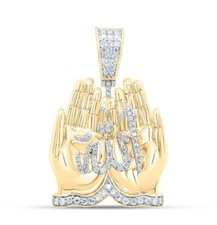 0.87 Cttw Round Diamond Praying Hands Allah Muslim Pendant Charm 10k Yellow Gold