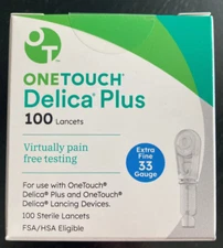 OneTouch Delica Plus Lancets Box of 100 Extra Fine 33 Gauge EXP Date 10/31/2029