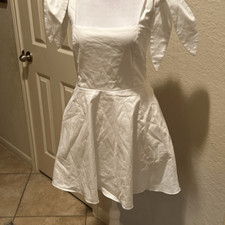 Show Me Your Mumu Womens Medium Mini Dress White Tie Shoulders Smocked Back NWOT