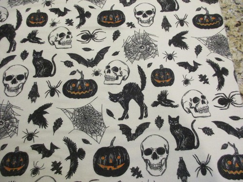 Gray Halloween Icons Super Snuggle Cotton Flannel Fabric BTY  Cats Bats Pumpkins