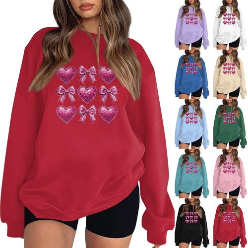 Women's Fashion Long Sleeve Loose Bowknot Printed Round Neck Sweatshirt