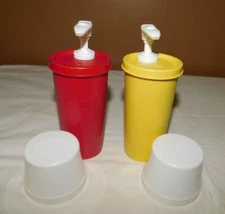 Tupperware Condiments Ketchup & Mustard Pump Dispensers Containers Lids 1329-1