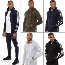 Enzo Mens Fleece Hoodie Striped Full Zip Up Sport Hoody Zipper Hooded Top Jacket