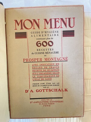 MON MENU - Prosper MONTAGNE / Dr A. GOTTSCHALK - Guide d'hygiène alimentaire