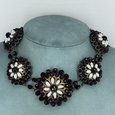 Antico vetro granato, collana girocollo collare acqua dolce perla dichiarazione floreale 