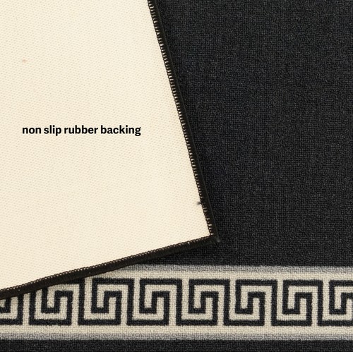 Tappeto Runner Antiscivolo Meander Bordo Design Nero Pile Basso con Ampie Opzioni - Foto 4 di 4