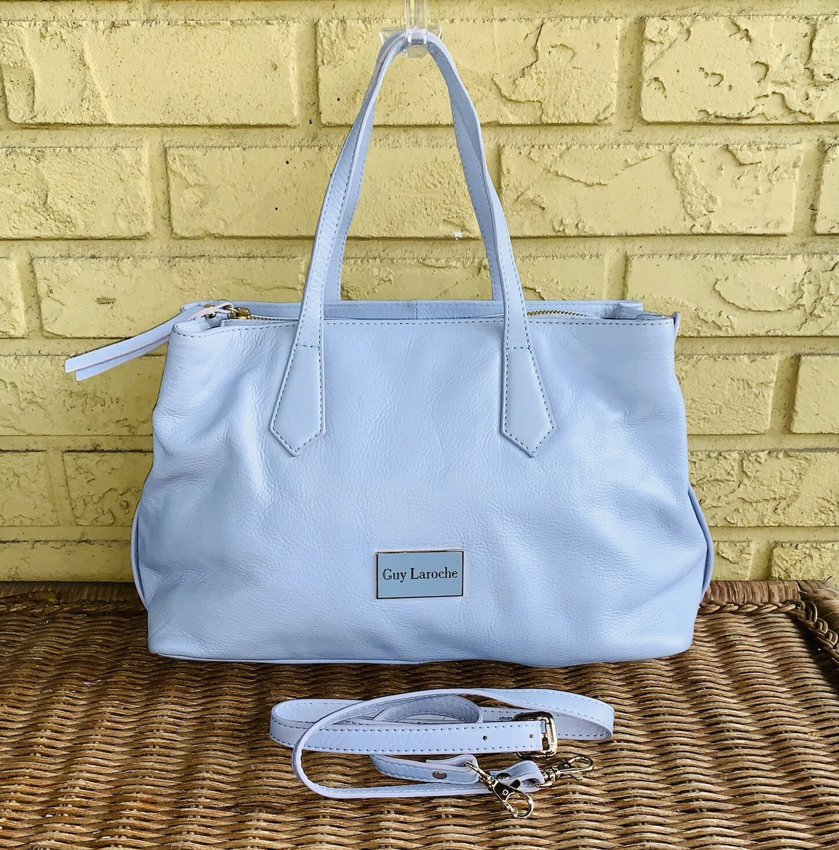 Guy Laroche Robin's Egg Blue Leather Tote Shoulder Bag Purse