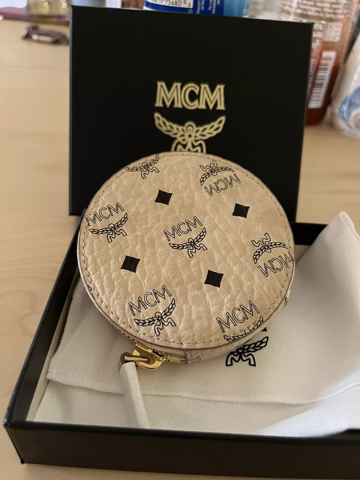 MCM Beige Visetos Canvas Coin Purse Wallet with Key France Ubuy