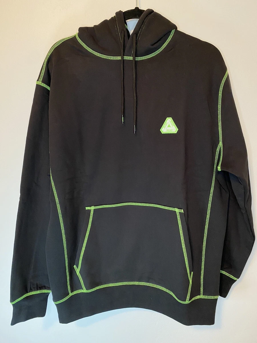 Palace Neo Stitch Hoodie Black/Neon Green Stitching Size M MSRP $275 NWT