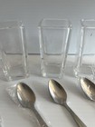 New ListingVtg Set of 6 Stylesetter 3-1/2” Clear Shot Glasses/Dessert Cups with 6 Spoons