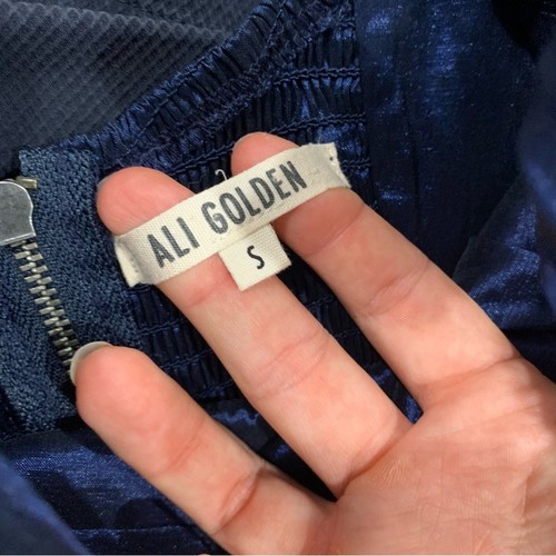Ali Golden Dress Sweetheart Mini Puff Sleeve in Metallic Navy - Picture 5 of 7