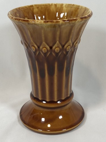Vintage USA Keramik, karamellbraun, detaillierte runde Vase, 9" hoch - Bild 3 von 9