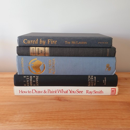 Display Book Bundle x5 Large Hardcover Grey Blue Gold Vintage Decor Home Styling - Picture 3 of 10
