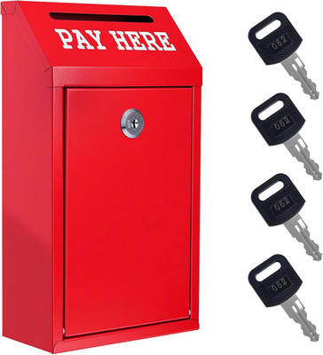 Locking Cash Box with Slot, Metal Money Donation Box with Lock and 4 Keys Wall M