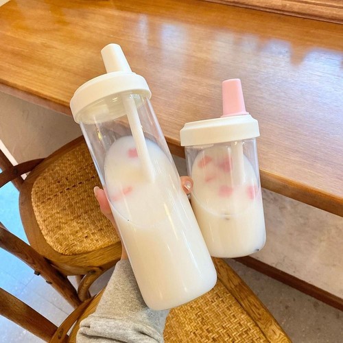Transparent Straw Cup Large Capacity Plastic Kettle Water Cup Juice Milk - Picture 6 of 11