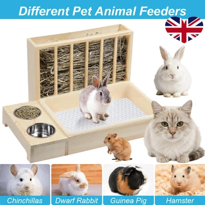 3 in 1 Rabbit Hay Feeder with Litter Box,Wooden Hay Feeder with 2 Bowls & Litter - Image 1 of 4