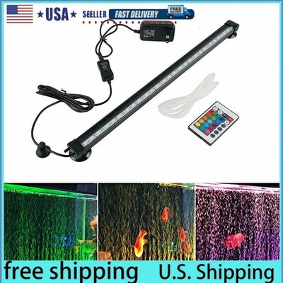 Aquarium Underwater Air Bubble LED Light Fish Tank RGB Submersible Lamp + Remote