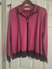 Exclusive Misook Women's Pink Zip Front Knit Cardigan Jacket Black Trim Size XL