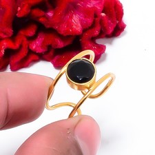 Black Onyx Gold Plated 925 Sterling Silver Ring s.8.5 Sk33, Christmas Gift