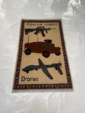 war rug Afghan Rug 122x77 CM  War Of Drones Merinos Wool Area Rug  #36