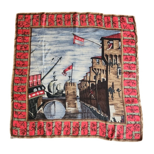 VTG 40s Silk Scarf Italian Renaissance Painting Venice Carpaccio Marshall Field