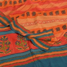 Sanskriti Vintage Saree Multicolor Pure Crepe Floral Printed Sari 5.5 Yd Fabric