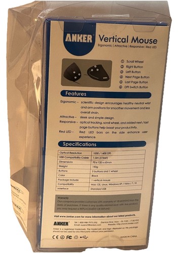 Anker 2.4G Ergonomic Vertical Mouse, Black TM137U New In Box - Picture 2 of 3